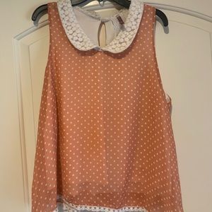 Salmon Colored Polka Dot and Lace Blouse